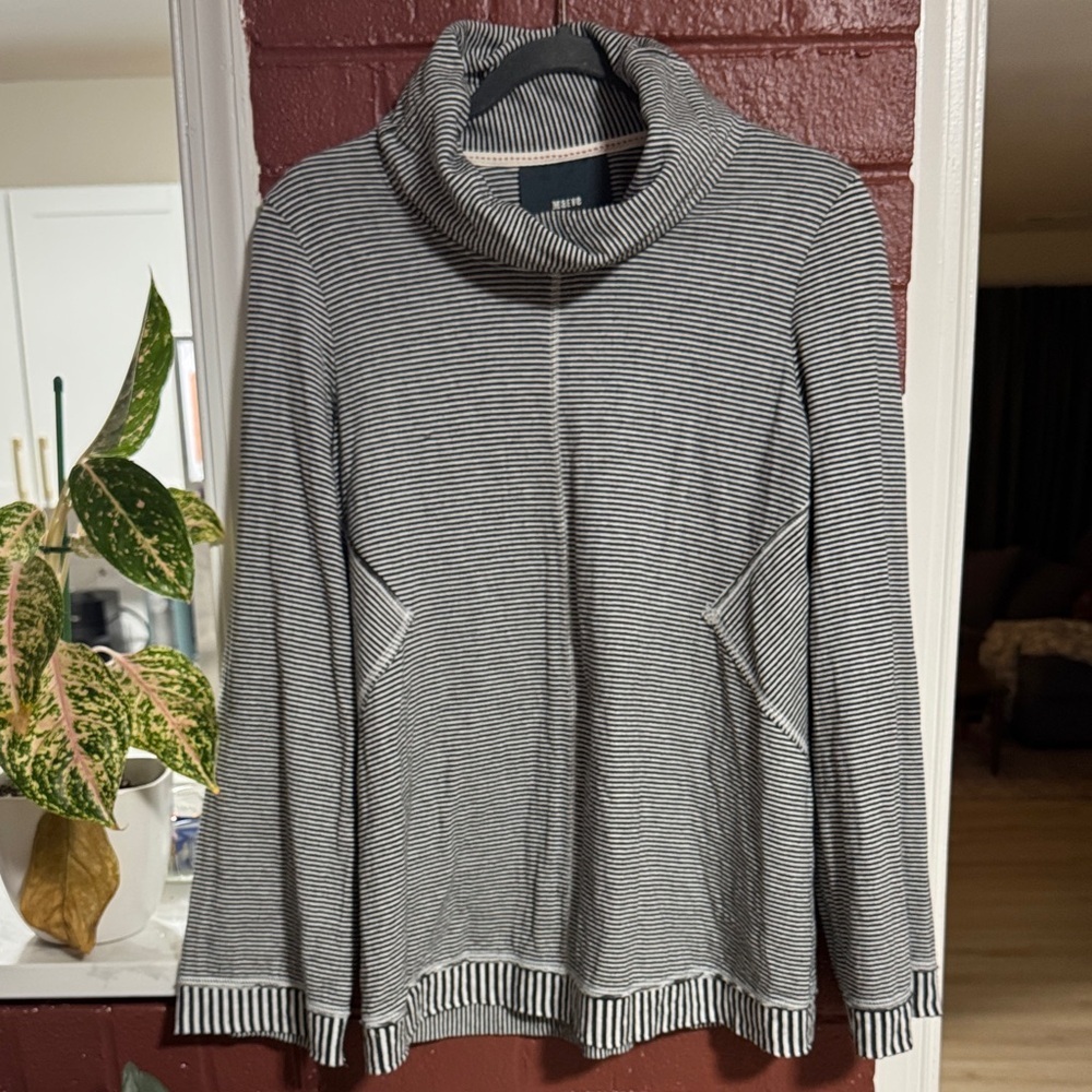 Maeve Anthropologie Black and White Striped Turtleneck Sweater